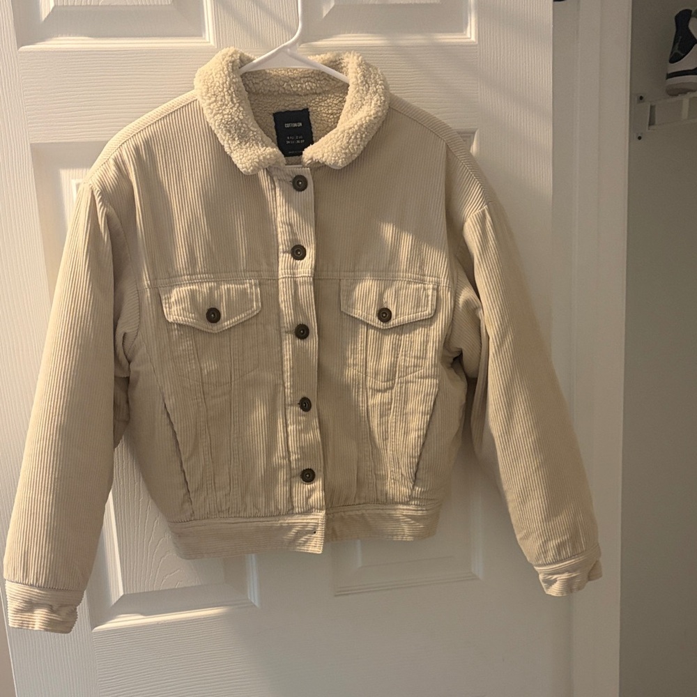 Cotton On Cream Corduroy Sherpa Collar Jacket